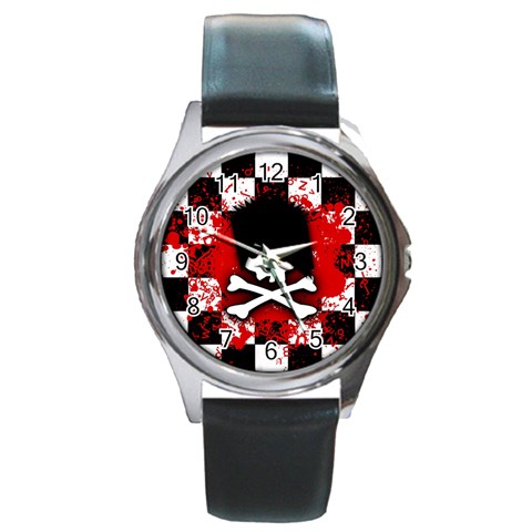 Emo Skull Round Metal Watch from ArtsNow.com Front
