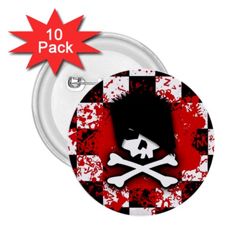 Emo Skull 2.25  Button (10 pack) from ArtsNow.com Front