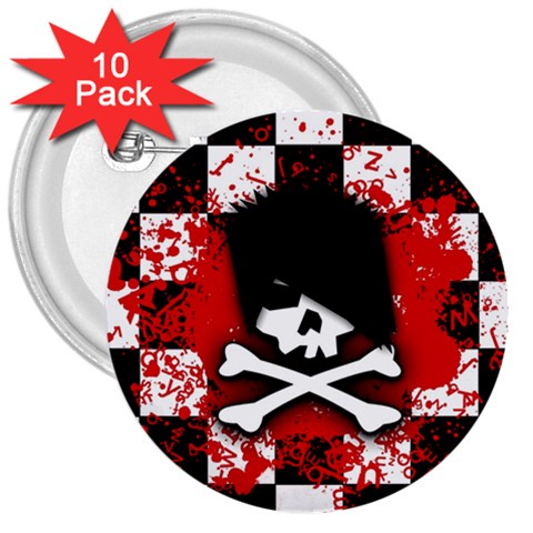 Emo Skull 3  Button (10 pack) from ArtsNow.com Front