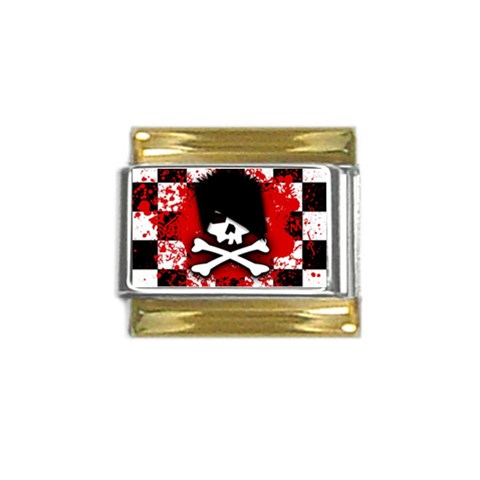 Emo Skull Gold Trim Italian Charm (9mm) from ArtsNow.com Front