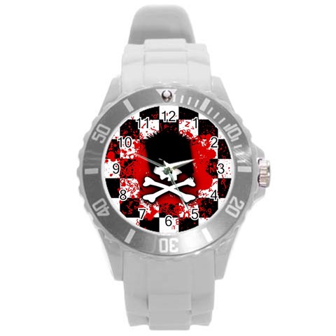 Emo Skull Round Plastic Sport Watch Large from ArtsNow.com Front