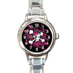 Girly Skull & Crossbones Round Italian Charm Watch