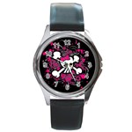 Girly Skull & Crossbones Round Metal Watch