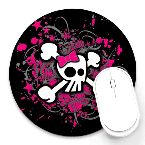 Girly Skull & Crossbones Round Mousepad from ArtsNow.com Front