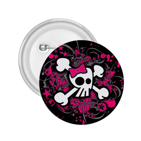 Girly Skull & Crossbones 2.25  Button from ArtsNow.com Front