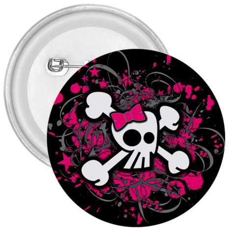 Girly Skull & Crossbones 3  Button from ArtsNow.com Front