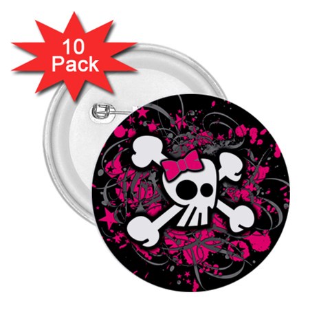 Girly Skull & Crossbones 2.25  Button (10 pack) from ArtsNow.com Front