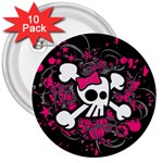 Girly Skull & Crossbones 3  Button (10 pack)