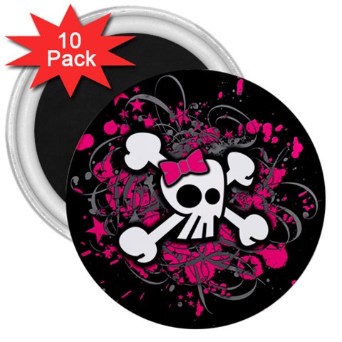 Girly Skull & Crossbones 3  Magnet (10 pack) from ArtsNow.com Front