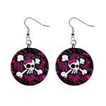 Girly Skull & Crossbones 1  Button Earrings