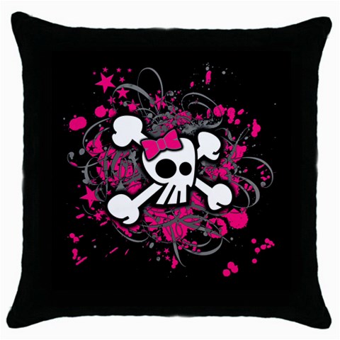 Girly Skull & Crossbones Throw Pillow Case (Black) from ArtsNow.com Front