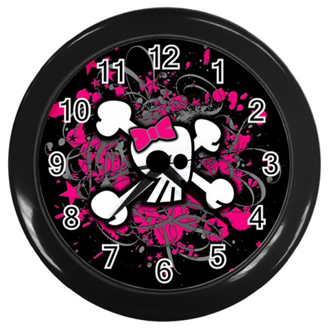 Girly Skull & Crossbones Wall Clock (Black) from ArtsNow.com Front