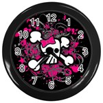 Girly Skull & Crossbones Wall Clock (Black)