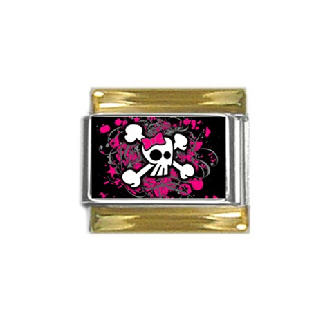 Girly Skull & Crossbones Gold Trim Italian Charm (9mm) from ArtsNow.com Front