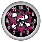 Girly Skull & Crossbones Wall Clock (Silver)