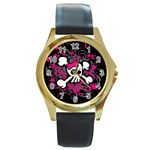 Girly Skull & Crossbones Round Gold Metal Watch