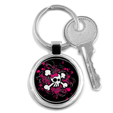 Girly Skull & Crossbones Key Chain (Round) from ArtsNow.com Front