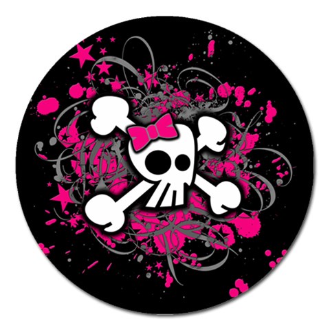 Girly Skull & Crossbones Magnet 5  (Round) from ArtsNow.com Front