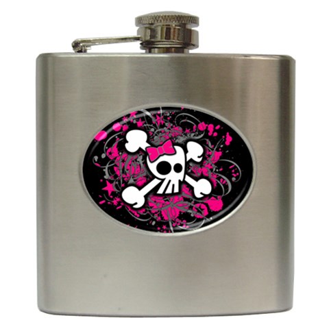 Girly Skull & Crossbones Hip Flask (6 oz) from ArtsNow.com Front