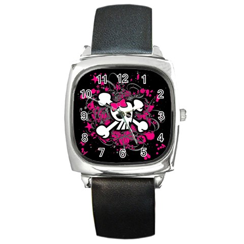 Girly Skull & Crossbones Square Metal Watch from ArtsNow.com Front