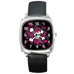 Girly Skull & Crossbones Square Metal Watch