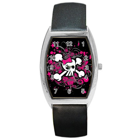 Girly Skull & Crossbones Barrel Style Metal Watch from ArtsNow.com Front