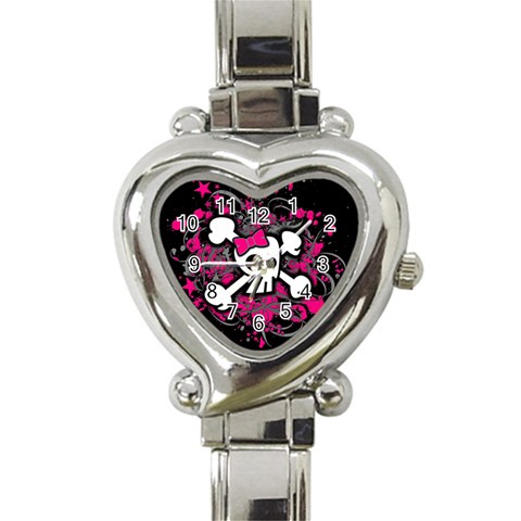 Girly Skull & Crossbones Heart Italian Charm Watch from ArtsNow.com Front