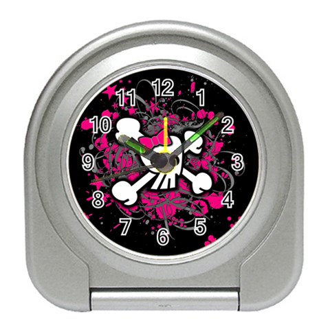 Girly Skull & Crossbones Travel Alarm Clock from ArtsNow.com Front
