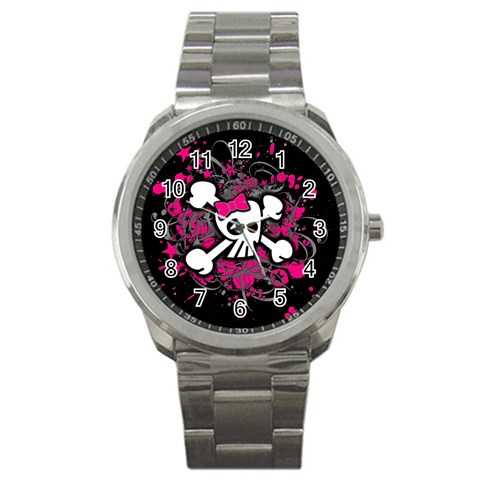 Girly Skull & Crossbones Sport Metal Watch from ArtsNow.com Front