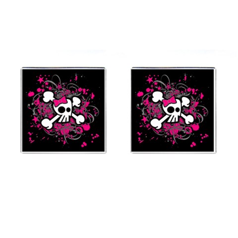 Girly Skull & Crossbones Cufflinks (Square) from ArtsNow.com Front(Pair)