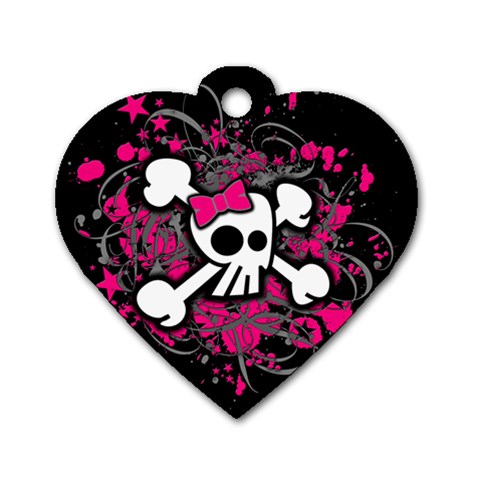 Girly Skull & Crossbones Dog Tag Heart (One Side) from ArtsNow.com Front