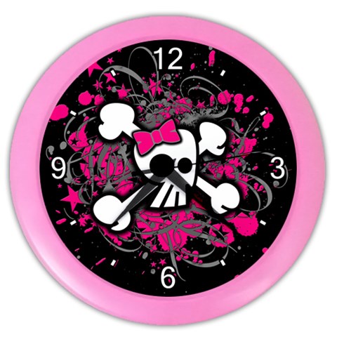 Girly Skull & Crossbones Color Wall Clock from ArtsNow.com Front
