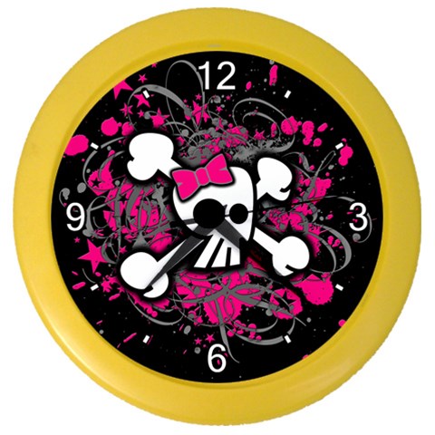 Girly Skull & Crossbones Color Wall Clock from ArtsNow.com Front