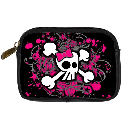 Girly Skull & Crossbones Digital Camera Leather Case from ArtsNow.com Front