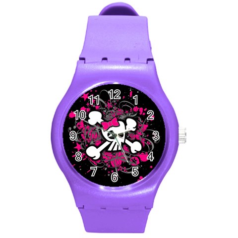 Girly Skull & Crossbones Round Plastic Sport Watch Medium from ArtsNow.com Front