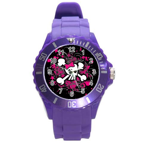 Girly Skull & Crossbones Round Plastic Sport Watch Large from ArtsNow.com Front