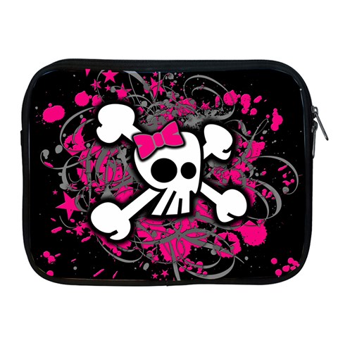 Girly Skull & Crossbones Apple iPad 2/3/4 Zipper Case from ArtsNow.com Front