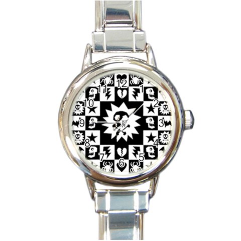 Gothic Punk Skull Round Italian Charm Watch from ArtsNow.com Front