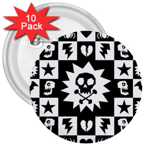 Gothic Punk Skull 3  Button (10 pack) from ArtsNow.com Front