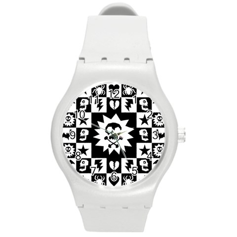 Gothic Punk Skull Round Plastic Sport Watch Medium from ArtsNow.com Front