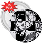 Grunge Skull 3  Button (10 pack)