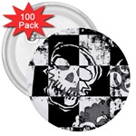 Grunge Skull 3  Button (100 pack)