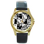 Grunge Skull Round Gold Metal Watch