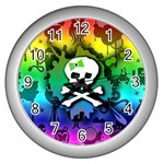 Kawaii Rainbow Skull Wall Clock (Silver)
