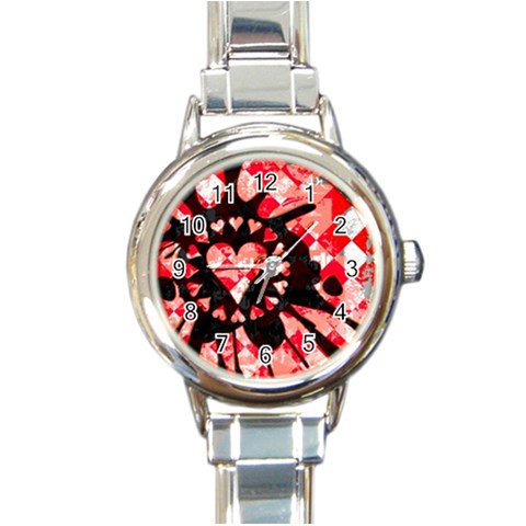 Love Heart Splatter Round Italian Charm Watch from ArtsNow.com Front