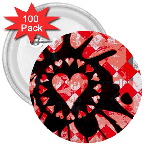 Love Heart Splatter 3  Button (100 pack) from ArtsNow.com Front