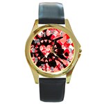 Love Heart Splatter Round Gold Metal Watch