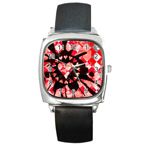 Love Heart Splatter Square Metal Watch from ArtsNow.com Front