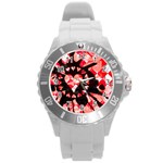 Love Heart Splatter Round Plastic Sport Watch Large