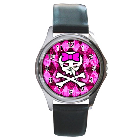 Pink Bow Princess Round Metal Watch from ArtsNow.com Front